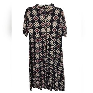 1881) Neerus Indian Women's Geometric Print Short Sleeve Midi Dress Size Medium